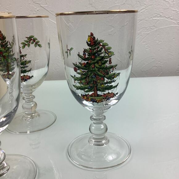 Spode Christmas tree pedestal Goblets set of 4 old stock NEW - Picture 3 of 12
